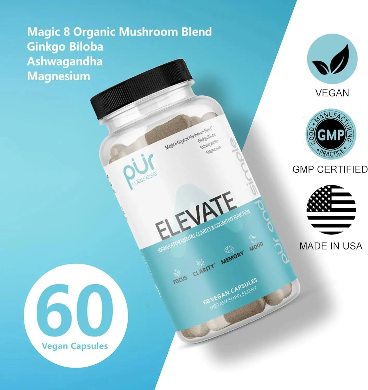 PUR WELLNESS - PUR Wellness Elevate Nootropic Brain Supplement 60 Capsulas - The Red Vitamin MX - Suplementos Alimenticios - {{ shop.shopifyCountryName }}