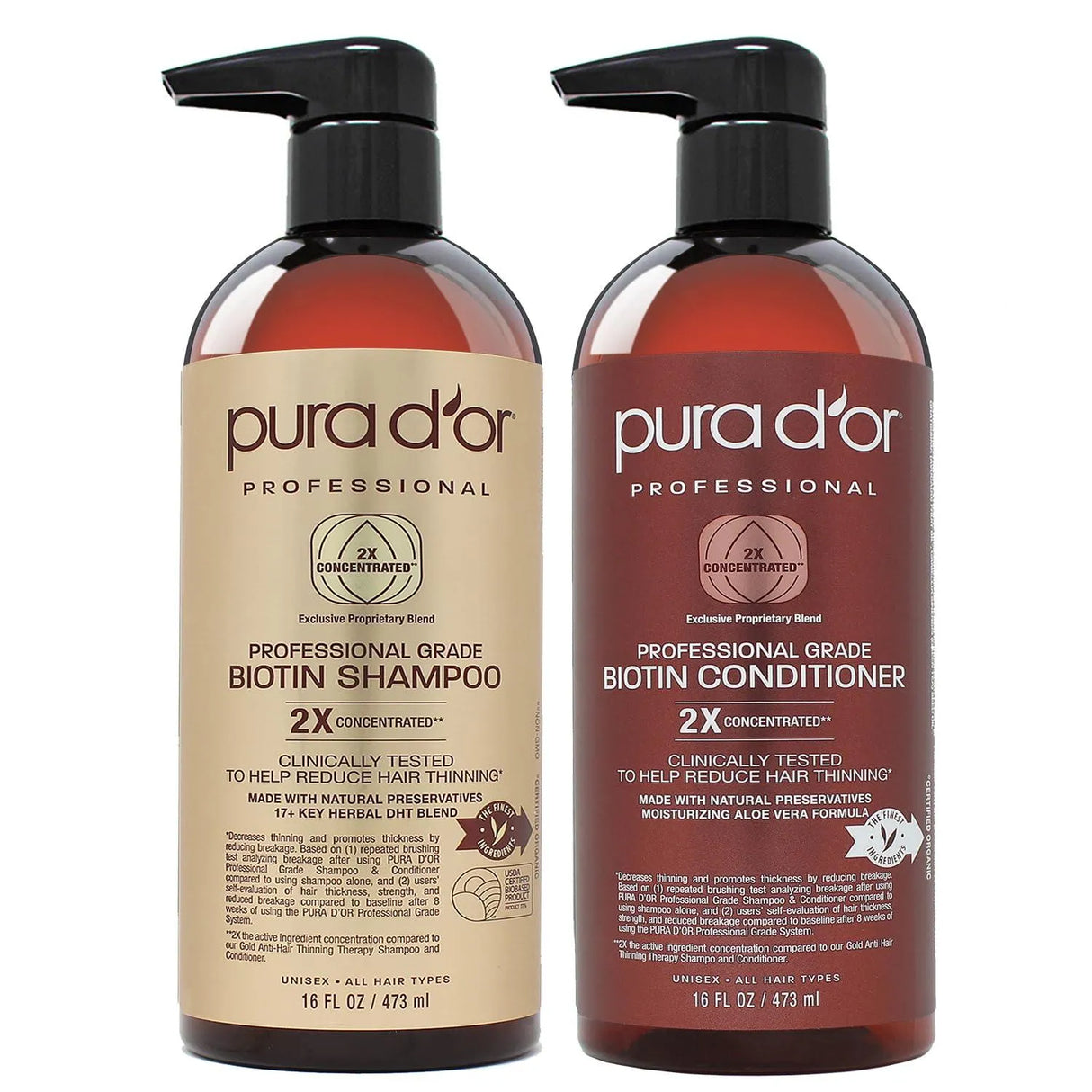 PURA D'OR - PURA D'OR Anti-Hair Thinning Shampoo & Conditioner 2X Concentrated 2 Pack 16Oz. - The Red Vitamin MX - Shampoo Para Cabello - {{ shop.shopifyCountryName }}