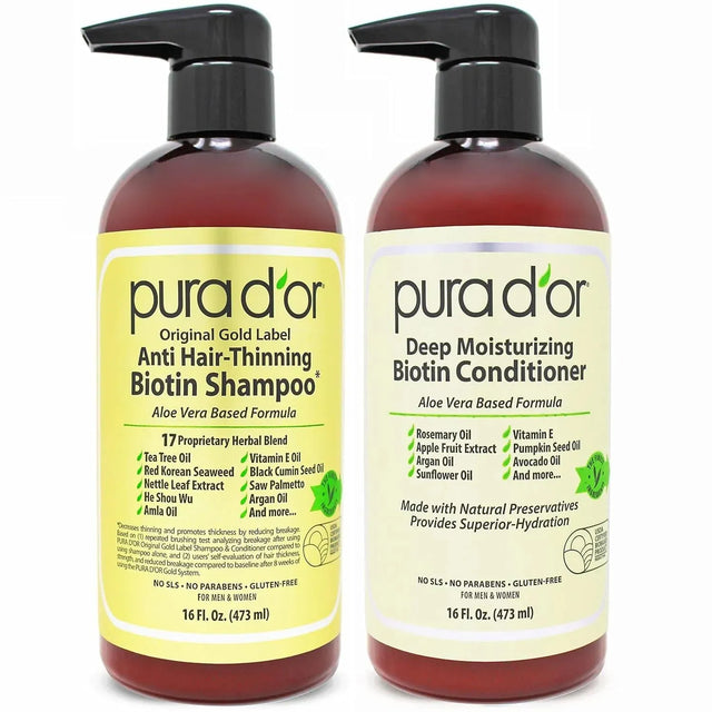 PURA D'OR - PURA D'OR Anti-Thinning Biotin Shampoo & Hair Regrowth Conditioner Original Gold Label Set 16Oz. 2 Pack - The Red Vitamin MX - Shampoo Para Cabello - {{ shop.shopifyCountryName }}