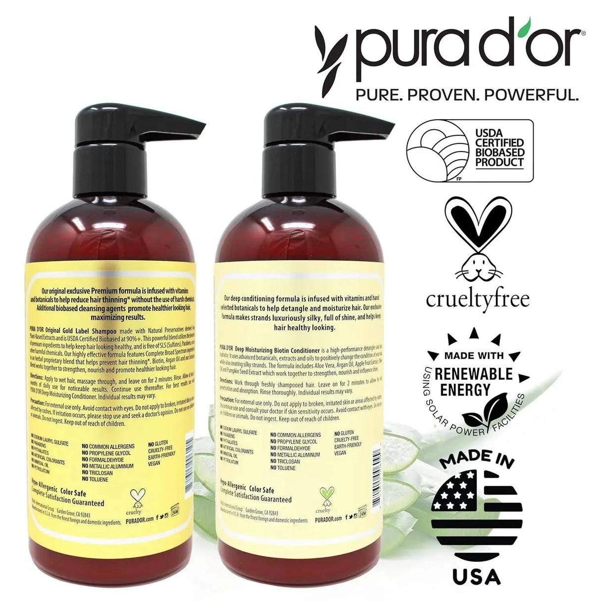 PURA D'OR - PURA D'OR Anti-Thinning Biotin Shampoo & Hair Regrowth Conditioner Original Gold Label Set 16Oz. 2 Pack - The Red Vitamin MX - Shampoo Para Cabello - {{ shop.shopifyCountryName }}