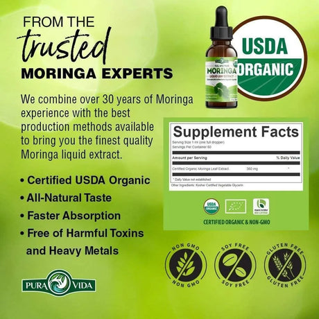 PURA VIDA - PURA VIDA Moringa Leaf Extract Drops 60Ml. - The Red Vitamin MX - Suplementos Alimenticios - {{ shop.shopifyCountryName }}