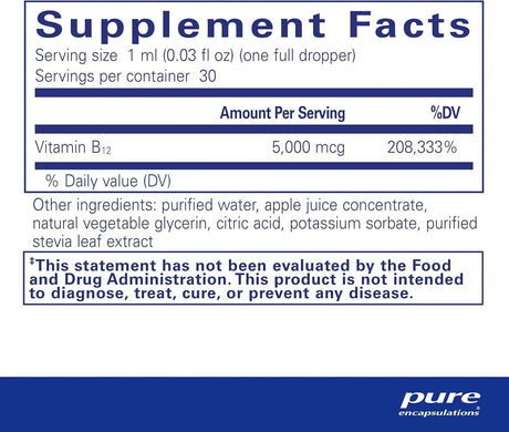 PURE ENCAPSULATIONS - Pure Encapsulations B12 5,000 Liquid 30Ml. - The Red Vitamin MX - Suplementos Alimenticios - {{ shop.shopifyCountryName }}