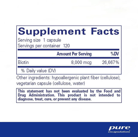 PURE ENCAPSULATIONS - Pure Encapsulations Biotin 8Mg. 120 Capsulas - The Red Vitamin MX - Suplementos Alimenticios - {{ shop.shopifyCountryName }}