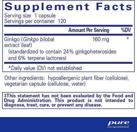 PURE ENCAPSULATIONS - Pure Encapsulations Ginkgo 50 160Mg. 120 Capsulas - The Red Vitamin MX - Suplementos Alimenticios - {{ shop.shopifyCountryName }}