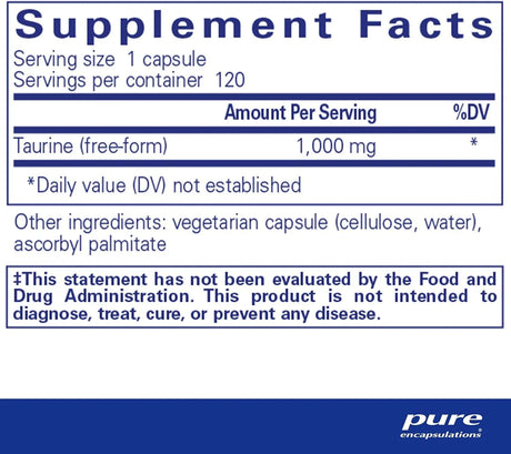 PURE ENCAPSULATIONS - Pure Encapsulations Taurine 1,000Mg. 120 Capsulas - The Red Vitamin MX - Suplementos Alimenticios - {{ shop.shopifyCountryName }}