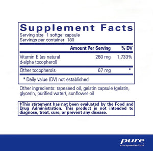 PURE ENCAPSULATIONS - Pure Encapsulations Vitamin E with Mixed Tocopherols 180 Capsulas Blandas - The Red Vitamin MX - Suplementos Alimenticios - {{ shop.shopifyCountryName }}