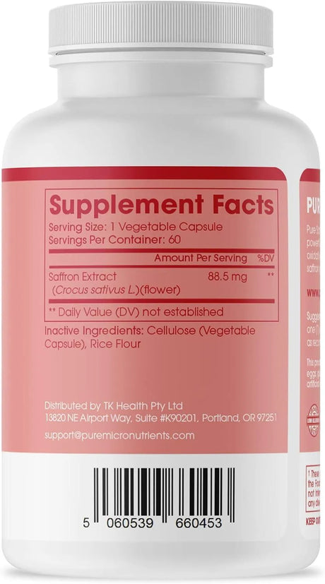 PURE MICRONUTRIENTS - Pure Micronutrients Saffron 60 Capsulas - The Red Vitamin MX - Suplementos Alimenticios - {{ shop.shopifyCountryName }}