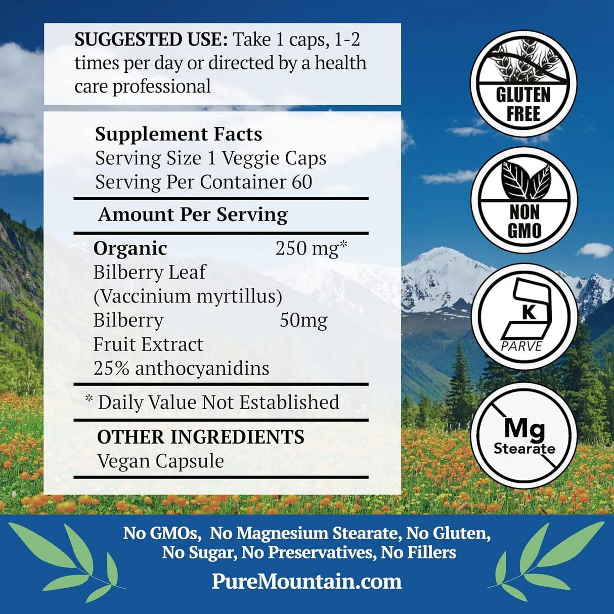 PURE MOUNTAIN BOTANICALS - Pure Mountain Botanicals Bilberry Extract 60 Capsulas - The Red Vitamin MX - Suplementos Alimenticios - {{ shop.shopifyCountryName }}