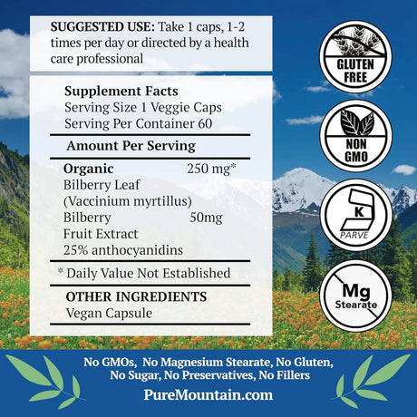 PURE MOUNTAIN BOTANICALS - Pure Mountain Botanicals Bilberry Extract 60 Capsulas - The Red Vitamin MX - Suplementos Alimenticios - {{ shop.shopifyCountryName }}