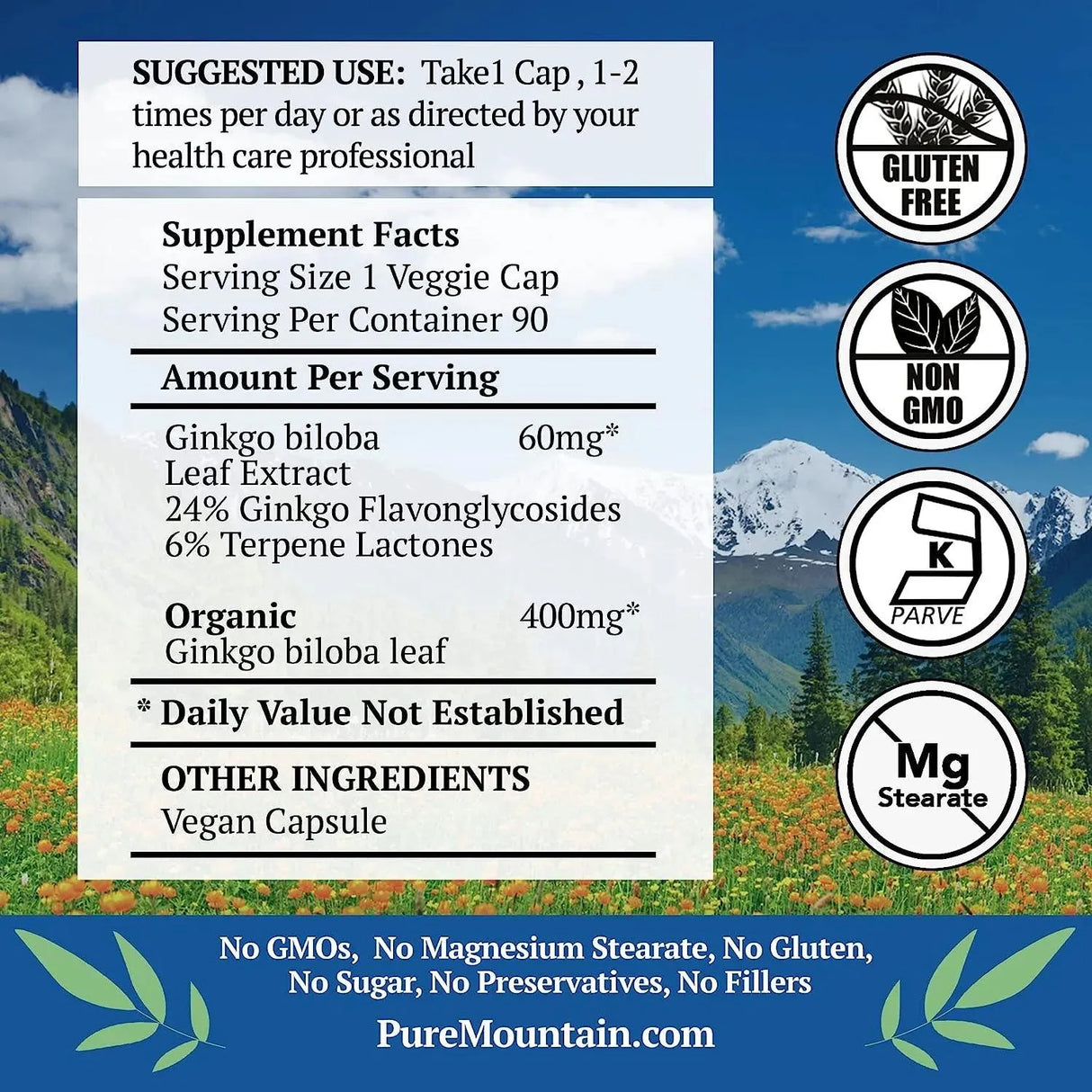 PURE MOUNTAIN BOTANICALS - Pure Mountain Botanicals Ginkgo Biloba 400Mg. 90 Capsulas - The Red Vitamin MX - Suplementos Alimenticios - {{ shop.shopifyCountryName }}