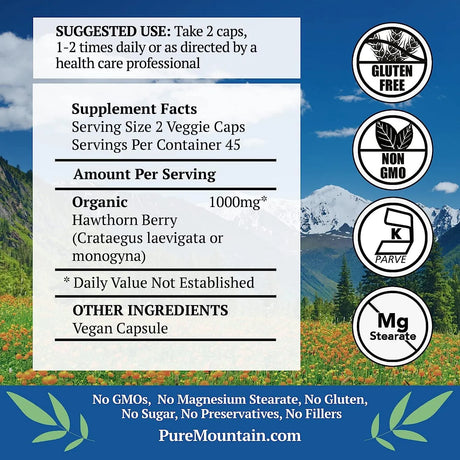 PURE MOUNTAIN BOTANICALS - Pure Mountain Botanicals Hawthorn Berry 1000Mg. 90 Capsulas - The Red Vitamin MX - Suplementos Alimenticios - {{ shop.shopifyCountryName }}