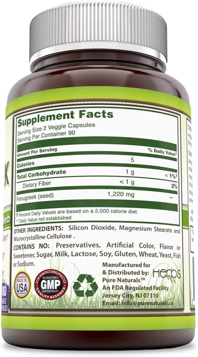 PURE NATURALS - Pure Naturals Fenugreek Seed 610Mg. 180 Capsulas - The Red Vitamin MX - Suplementos Alimenticios - {{ shop.shopifyCountryName }}