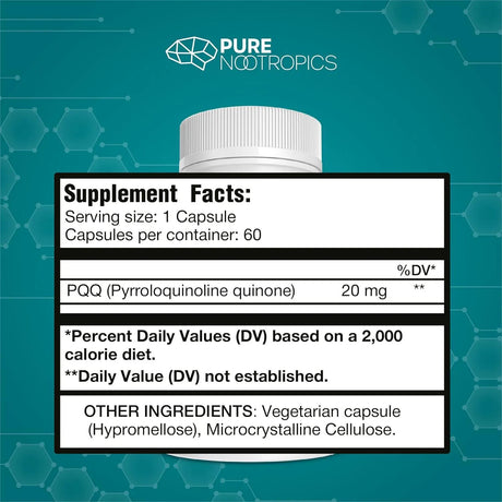 PURE NOOTROPICS - Pure Nootropics PQQ Pyrroloquinoline Quinone 20Mg. 60 Capsulas - The Red Vitamin MX - Suplementos Alimenticios - {{ shop.shopifyCountryName }}