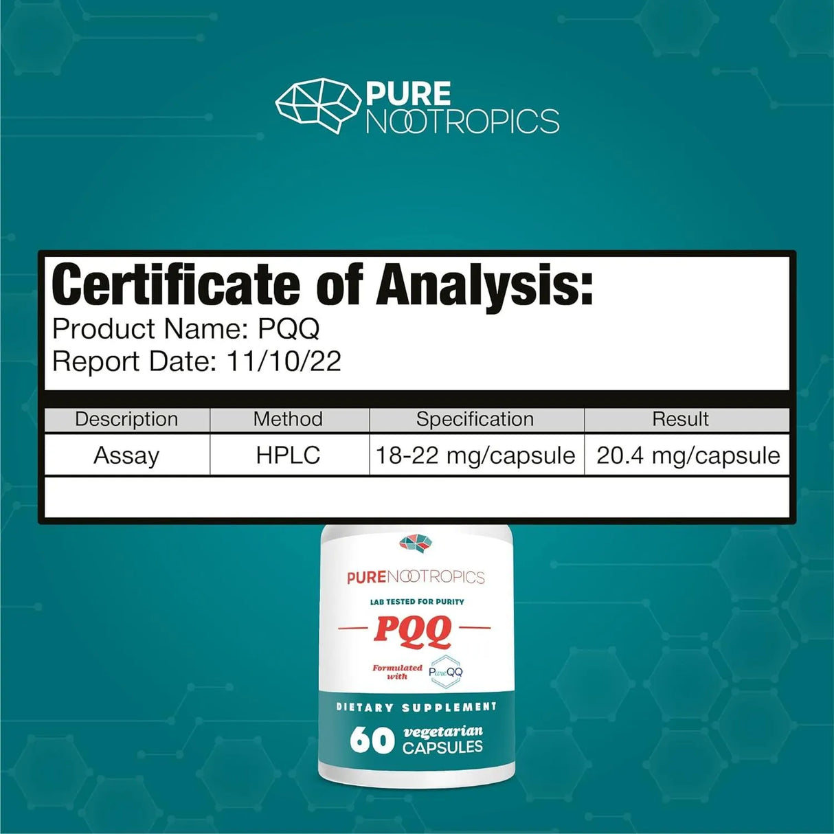 PURE NOOTROPICS - Pure Nootropics PQQ Pyrroloquinoline Quinone 20Mg. 60 Capsulas - The Red Vitamin MX - Suplementos Alimenticios - {{ shop.shopifyCountryName }}