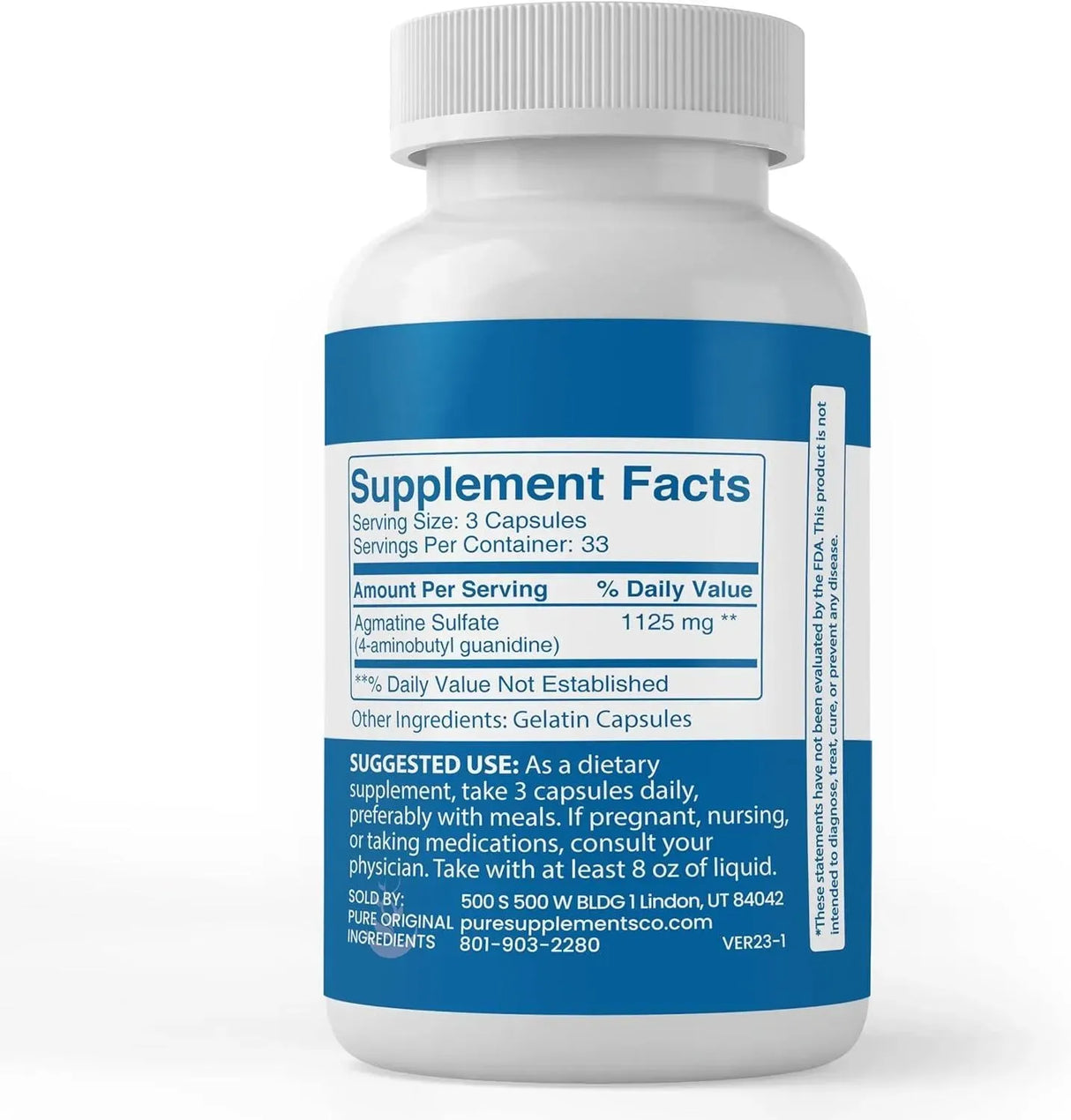 PURE ORIGINAL INGREDIENTS - Pure Original Ingredients Agmatine Sulfate 100 Capsulas - The Red Vitamin MX - Suplementos Alimenticios - {{ shop.shopifyCountryName }}