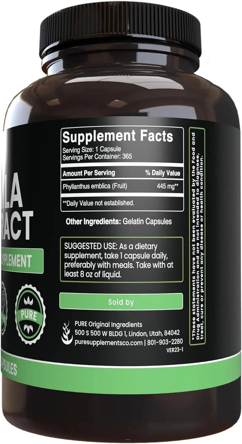 PURE ORIGINAL INGREDIENTS - Pure Original Ingredients Amla Extract 365 Capsulas - The Red Vitamin MX - Suplementos Alimenticios - {{ shop.shopifyCountryName }}