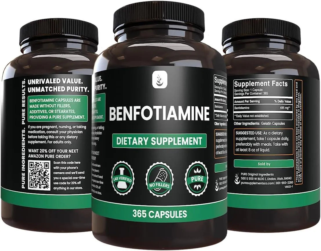 PURE ORIGINAL INGREDIENTS - Pure Original Ingredients Benfotiamine 365 Capsulas - The Red Vitamin MX - Suplementos Alimenticios - {{ shop.shopifyCountryName }}