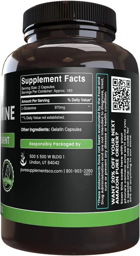 PURE ORIGINAL INGREDIENTS - Pure Original Ingredients L-Glutamine 365 Capsulas - The Red Vitamin MX - Suplementos Alimenticios - {{ shop.shopifyCountryName }}