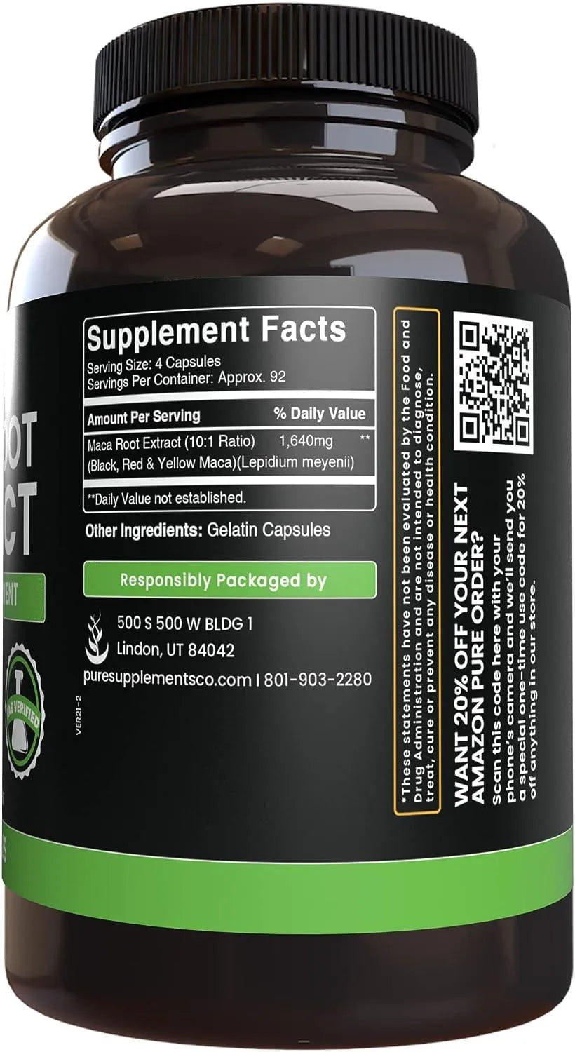 PURE ORIGINAL INGREDIENTS - Pure Original Ingredients Maca Root 365 Capsulas - The Red Vitamin MX - Suplementos Alimenticios - {{ shop.shopifyCountryName }}