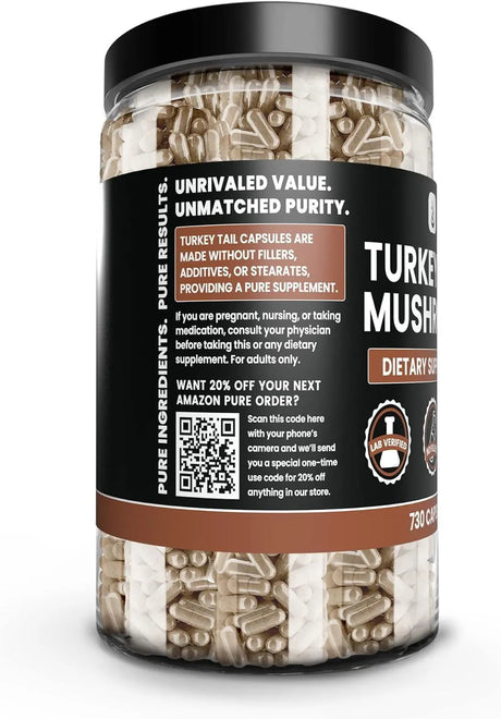 PURE ORIGINAL INGREDIENTS - Pure Original Ingredients Turkey Tail Mushroom 730 Capsulas - The Red Vitamin MX - Suplementos Alimenticios - {{ shop.shopifyCountryName }}