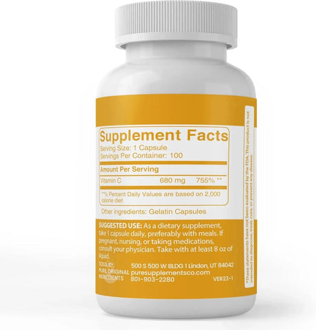 PURE ORIGINAL INGREDIENTS - Pure Original Ingredients Vitamin C 100 Capsulas - The Red Vitamin MX - Suplementos Alimenticios - {{ shop.shopifyCountryName }}