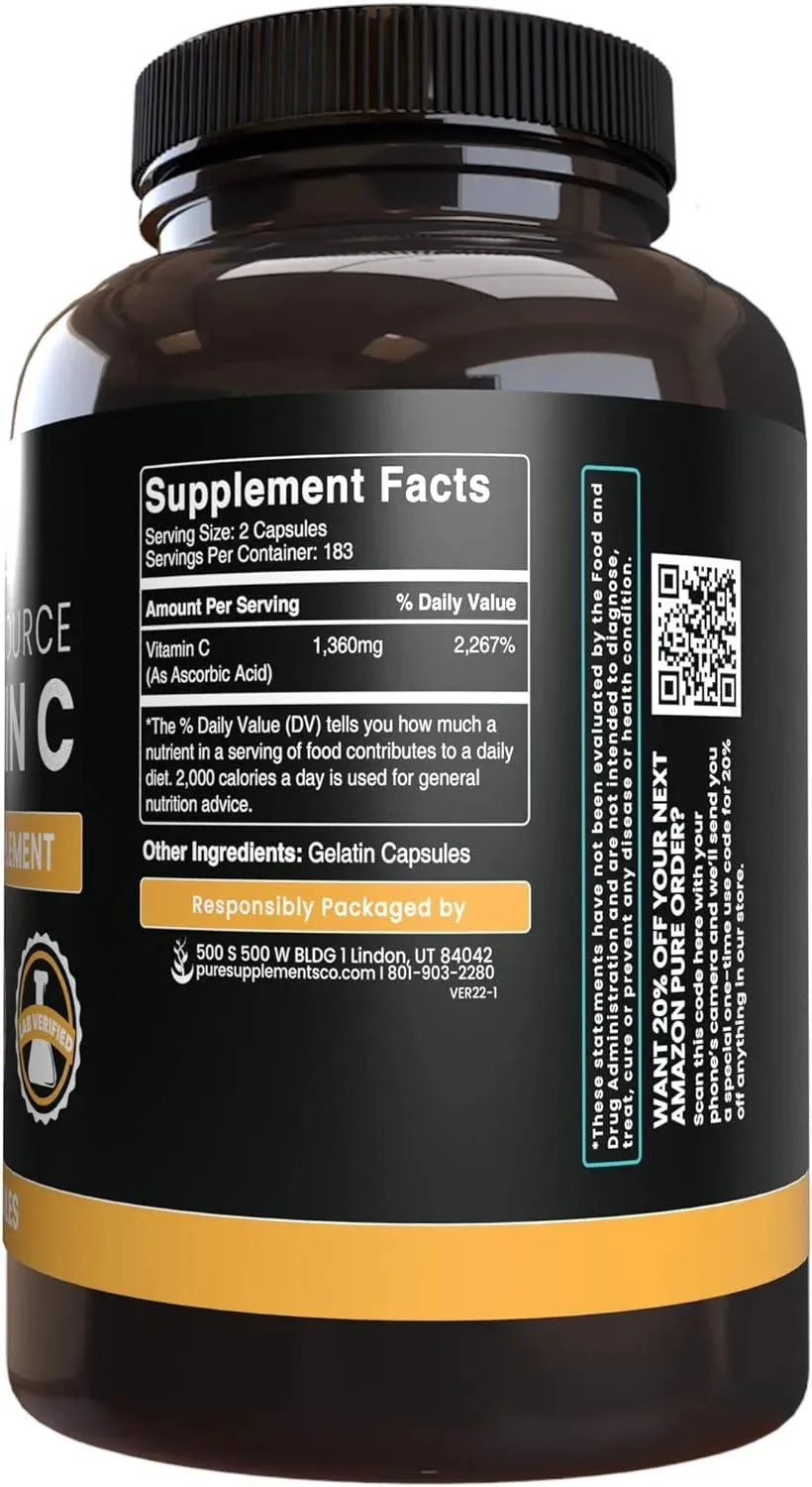 PURE ORIGINAL INGREDIENTS - Pure Original Ingredients Vitamin C 365 Capsulas - The Red Vitamin MX - Suplementos Alimenticios - {{ shop.shopifyCountryName }}