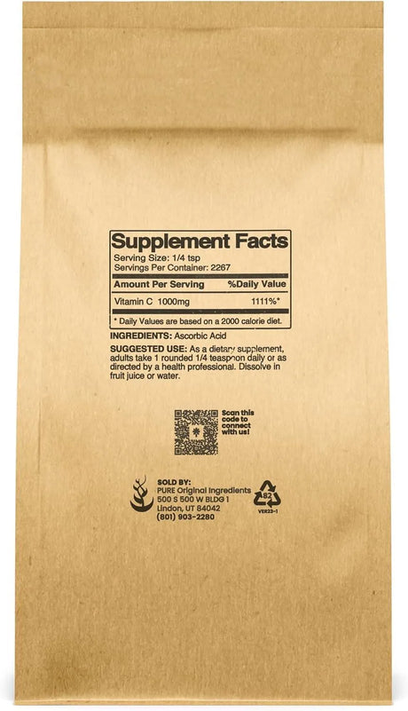 PURE ORIGINAL INGREDIENTS - Pure Original Ingredients Vitamin C Powder 2.26 Kg. - The Red Vitamin MX - Suplementos Alimenticios - {{ shop.shopifyCountryName }}