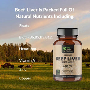 PURE WORLD NUTRITION - Pure World Nutrition Grass Fed Beef Liver 120 Capsulas - The Red Vitamin MX - Suplementos Alimenticios - {{ shop.shopifyCountryName }}