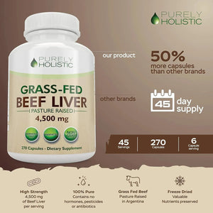 PURELY HOLISTIC - Purely Holistic Grass Fed Beef Liver 4500Mg. 270 Capsulas - The Red Vitamin MX - Suplementos Alimenticios - {{ shop.shopifyCountryName }}