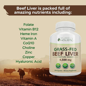 PURELY HOLISTIC - Purely Holistic Grass Fed Beef Liver 4500Mg. 270 Capsulas - The Red Vitamin MX - Suplementos Alimenticios - {{ shop.shopifyCountryName }}