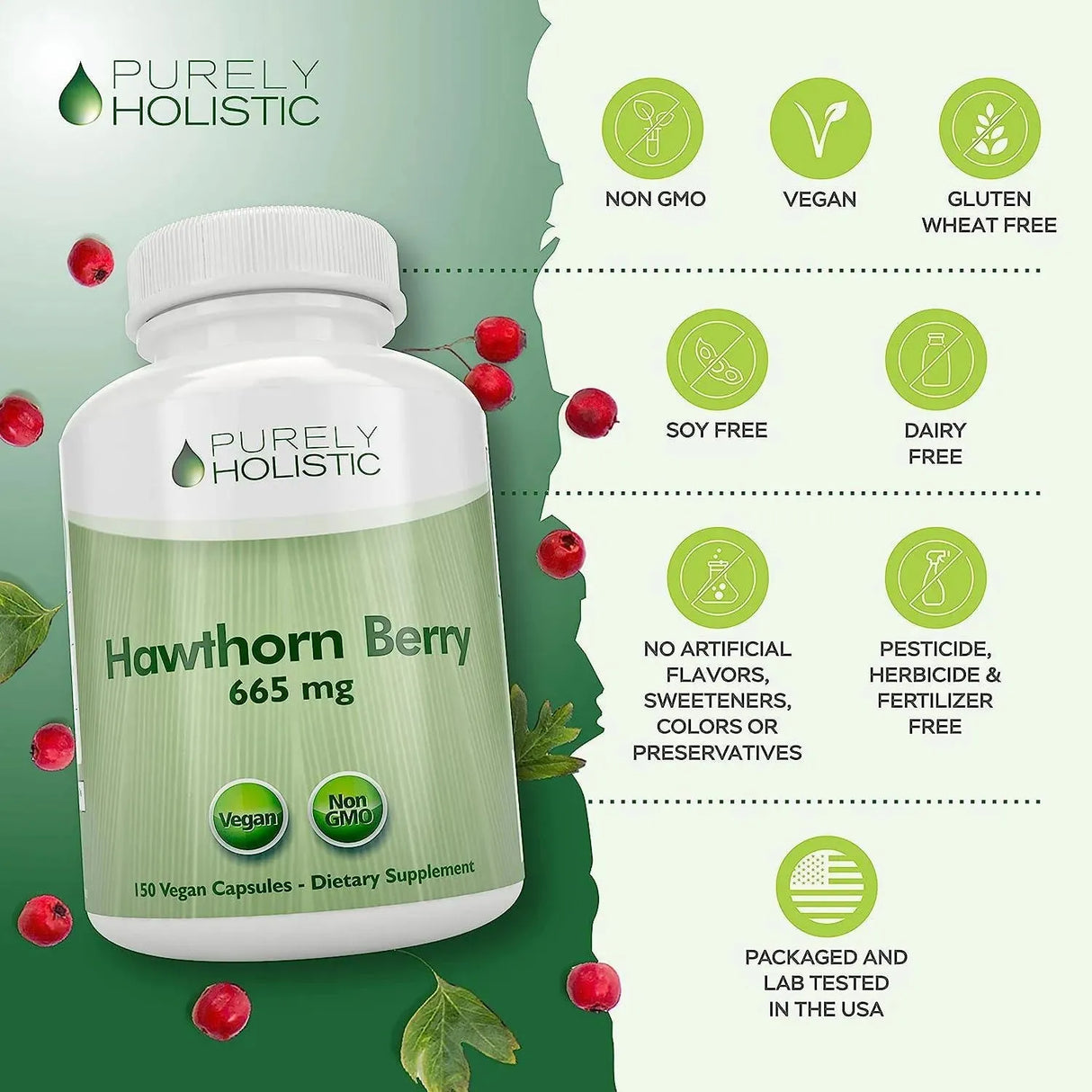 PURELY HOLISTIC - Purely Holistic Hawthorn Berry Capsules 665Mg. 150 Capsulas - The Red Vitamin MX - Suplementos Alimenticios - {{ shop.shopifyCountryName }}