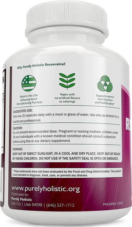 PURELY HOLISTIC - Purely Holistic Resveratrol 1450Mg. 180 Capsulas - The Red Vitamin MX - Suplementos Alimenticios - {{ shop.shopifyCountryName }}