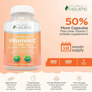 PURELY HOLISTIC - Purely Holistic Vitamin C 1000Mg. 365 Capsulas - The Red Vitamin MX - Suplementos Alimenticios - {{ shop.shopifyCountryName }}