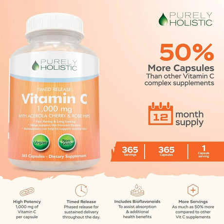 PURELY HOLISTIC - Purely Holistic Vitamin C 1000Mg. 365 Capsulas - The Red Vitamin MX - Suplementos Alimenticios - {{ shop.shopifyCountryName }}