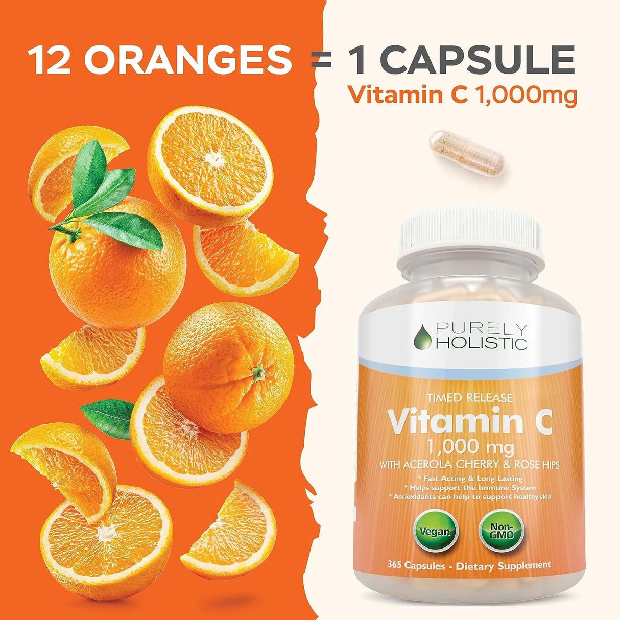 PURELY HOLISTIC - Purely Holistic Vitamin C 1000Mg. 365 Capsulas - The Red Vitamin MX - Suplementos Alimenticios - {{ shop.shopifyCountryName }}