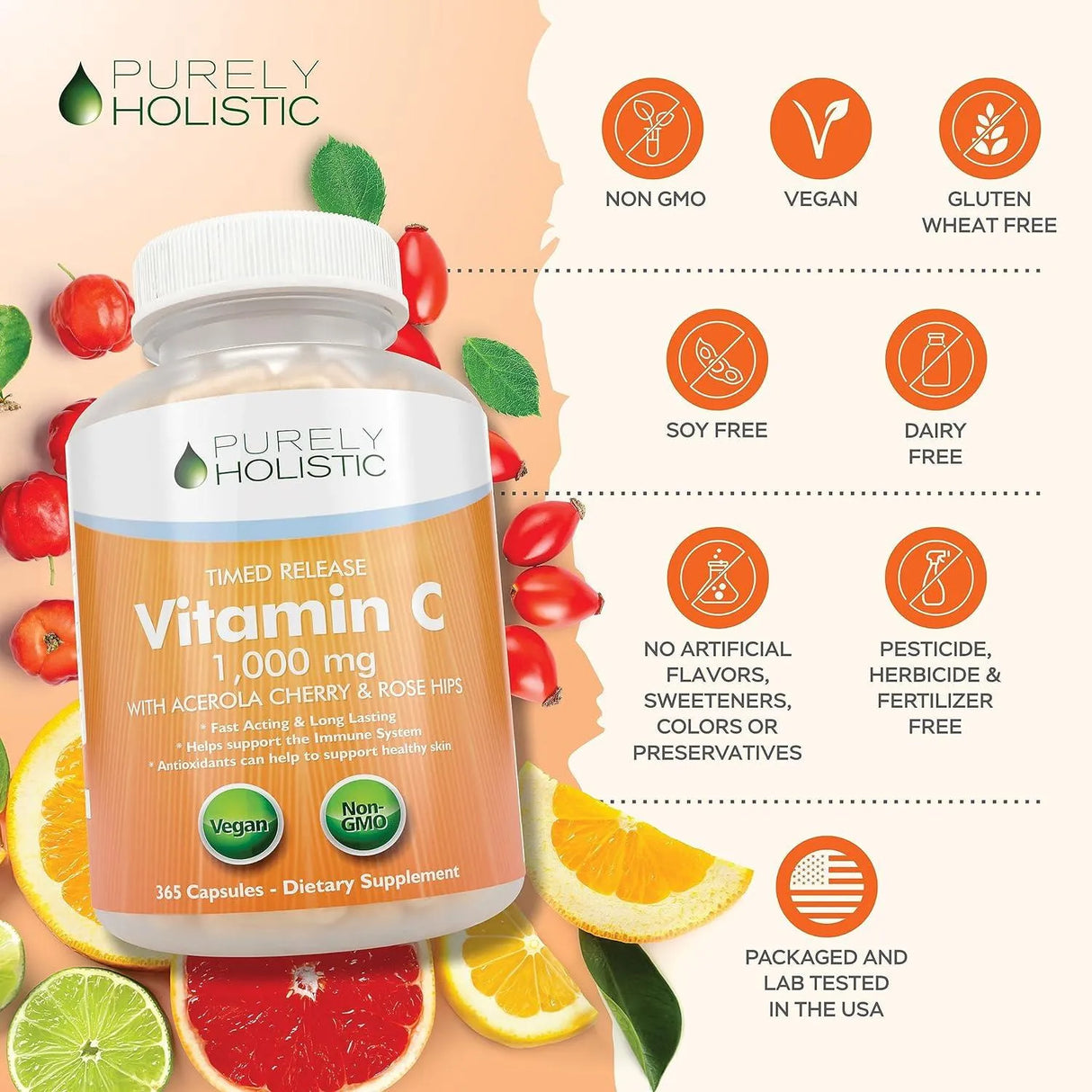 PURELY HOLISTIC - Purely Holistic Vitamin C 1000Mg. 365 Capsulas - The Red Vitamin MX - Suplementos Alimenticios - {{ shop.shopifyCountryName }}