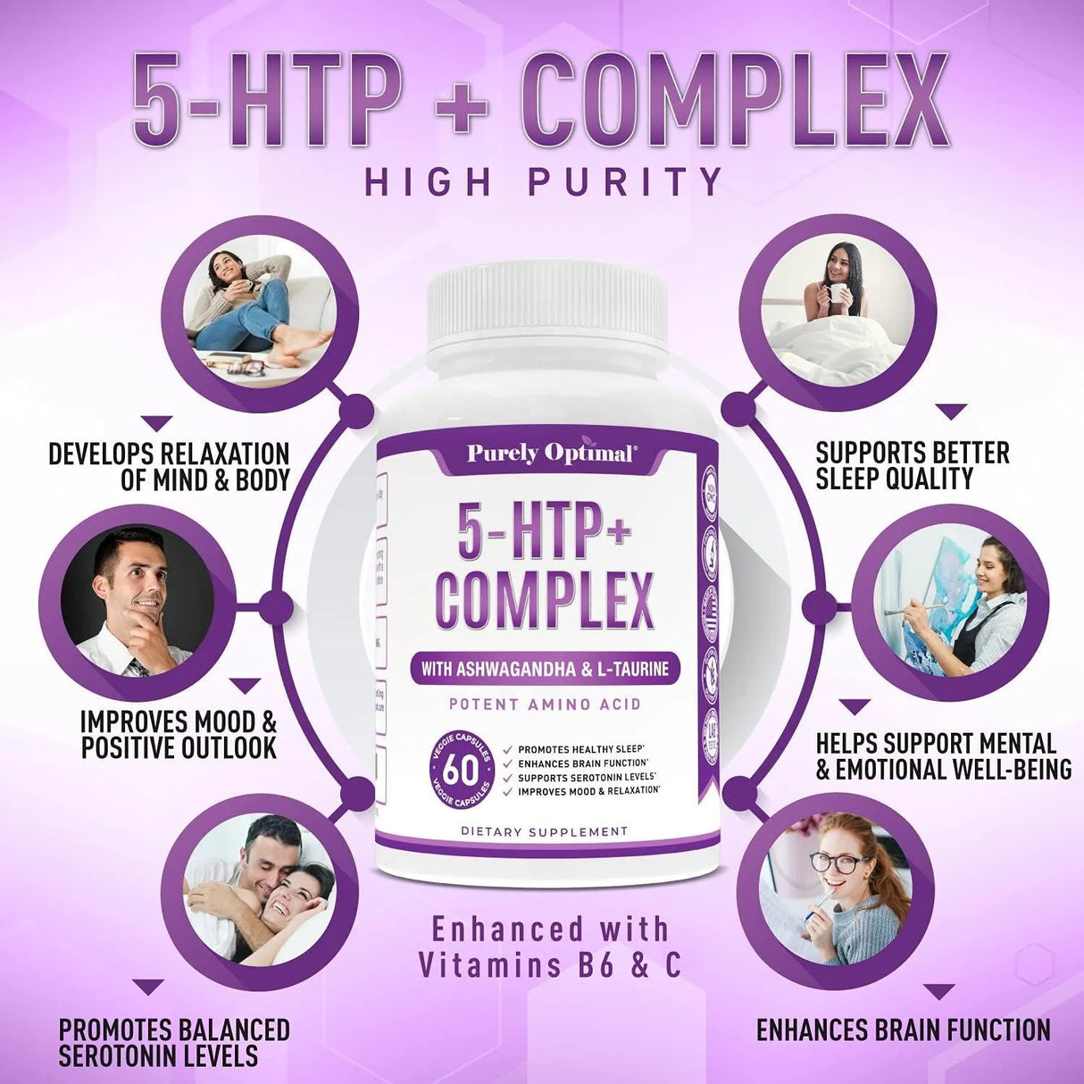 PURELY OPTIMAL - Purely Optimal Premium 5-HTP Plus Supplement 250Mg. 60 Capsulas - The Red Vitamin MX - Suplementos Alimenticios - {{ shop.shopifyCountryName }}