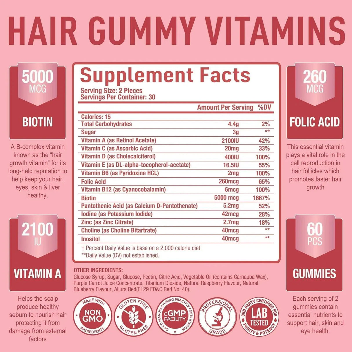 PURELY OPTIMAL - Purely Optimal Premium Hair Vitamins 60 Gomitas - The Red Vitamin MX - Suplementos Alimenticios - {{ shop.shopifyCountryName }}