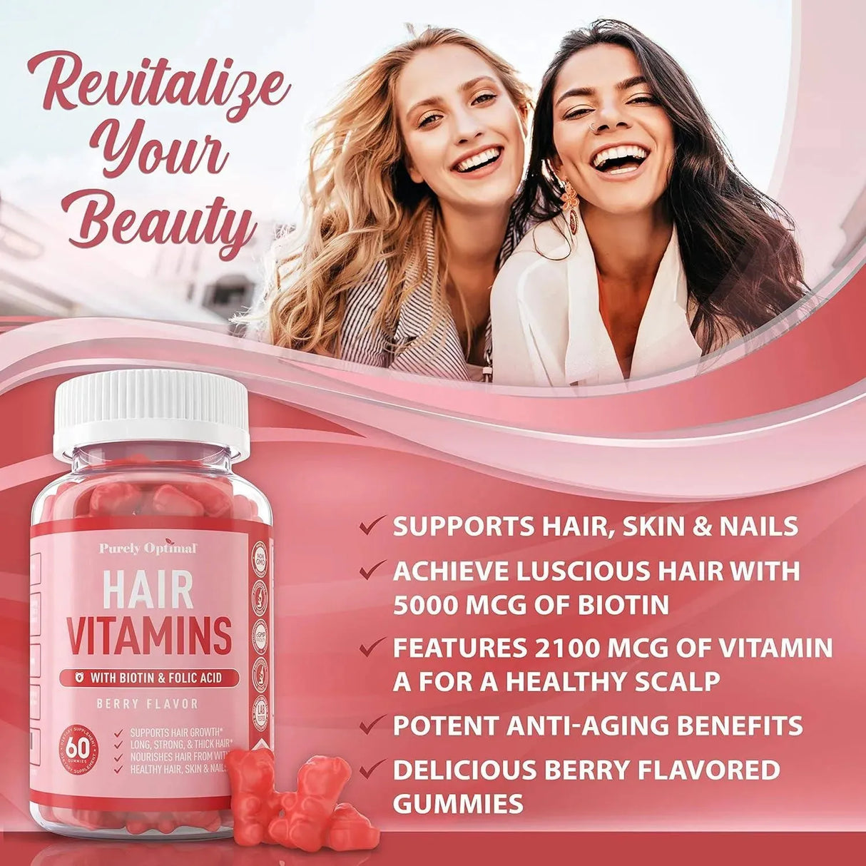 PURELY OPTIMAL - Purely Optimal Premium Hair Vitamins 60 Gomitas - The Red Vitamin MX - Suplementos Alimenticios - {{ shop.shopifyCountryName }}