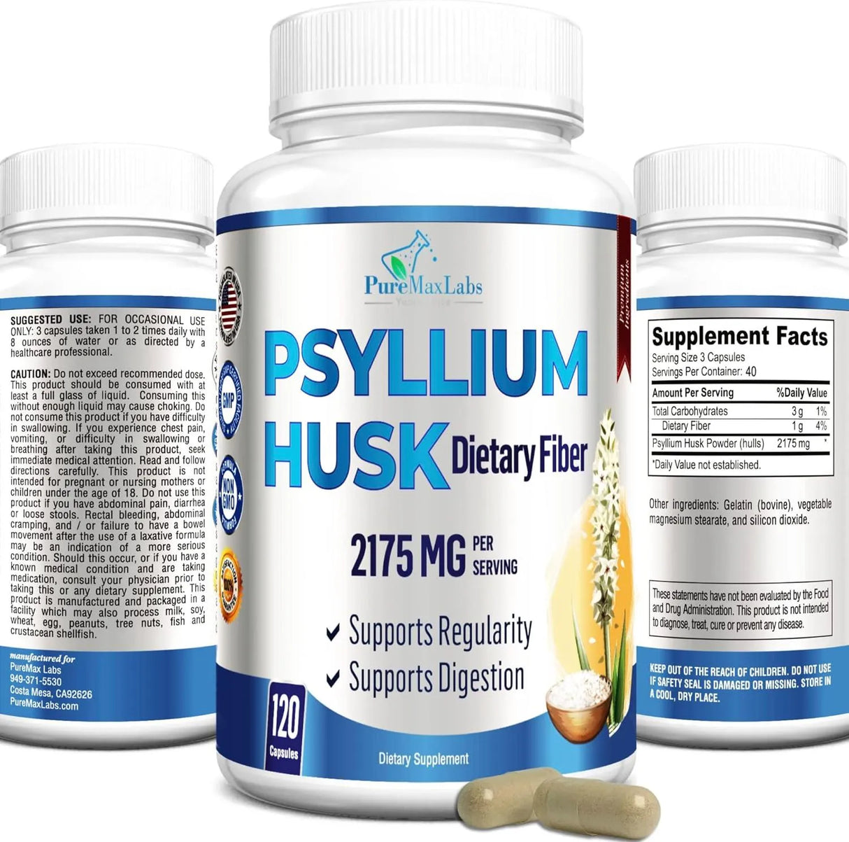 PUREMAX LABS - PureMax Labs Psyllium Husk 2175Mg. 120 Capsulas - The Red Vitamin MX - Suplementos Alimenticios - {{ shop.shopifyCountryName }}