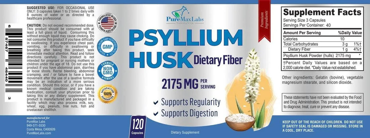 PUREMAX LABS - PureMax Labs Psyllium Husk 2175Mg. 120 Capsulas - The Red Vitamin MX - Suplementos Alimenticios - {{ shop.shopifyCountryName }}