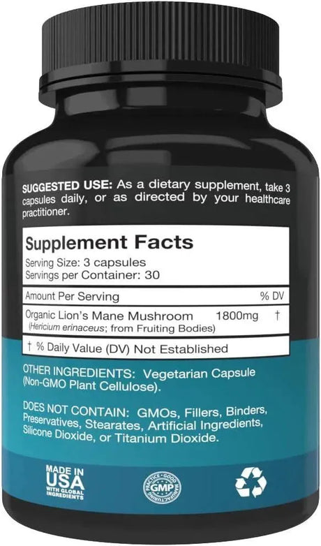 PUREST VANTAGE - Purest vantage Organic Lions Mane Mushroom 1800Mg. 90 Capsulas - The Red Vitamin MX - Suplementos Alimenticios - {{ shop.shopifyCountryName }}