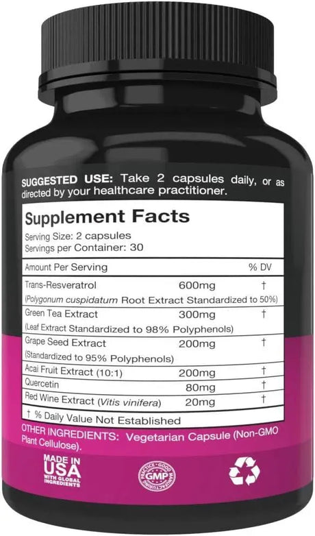 PUREST VANTAGE - Purest Vantage Resveratrol Supplement 1400Mg. 60 Capsulas - The Red Vitamin MX - Suplementos Alimenticios - {{ shop.shopifyCountryName }}