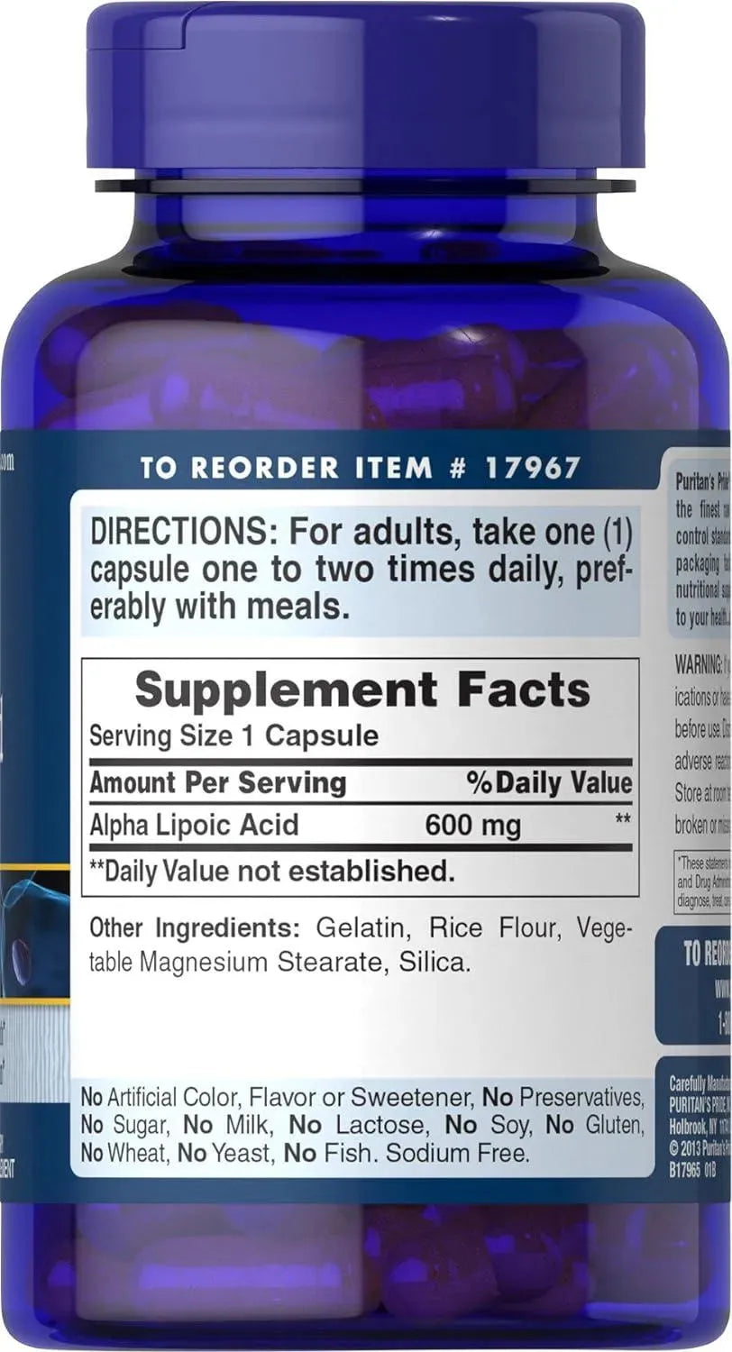 PURITAN'S PRIDE - Puritan's Pride Alpha Lipoic Acid 600Mg. 120 Capsulas - The Red Vitamin MX - Suplementos Alimenticios - {{ shop.shopifyCountryName }}