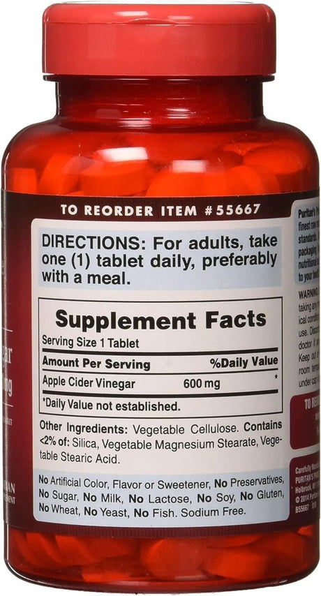 PURITAN'S PRIDE - Puritan's Pride Apple Cider Vinegar 600Mg. 200 Tabletas - The Red Vitamin MX - Suplementos Alimenticios - {{ shop.shopifyCountryName }}