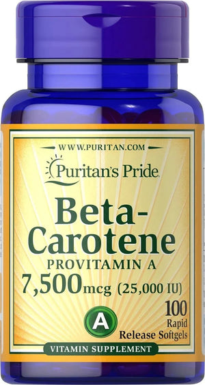 PURITAN'S PRIDE - Puritan's Pride Beta Carotene 25,000 IU 100 Capsulas Blandas - The Red Vitamin MX - Suplementos Alimenticios - {{ shop.shopifyCountryName }}