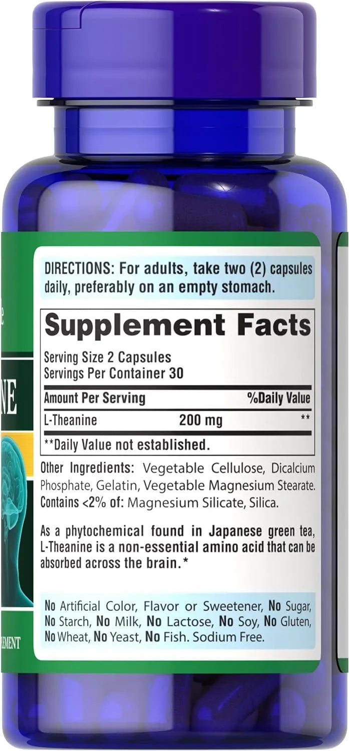 PURITAN'S PRIDE - Puritan's Pride L-Theanine 200Mg. 60 Capsulas - The Red Vitamin MX - Suplementos Alimenticios - {{ shop.shopifyCountryName }}