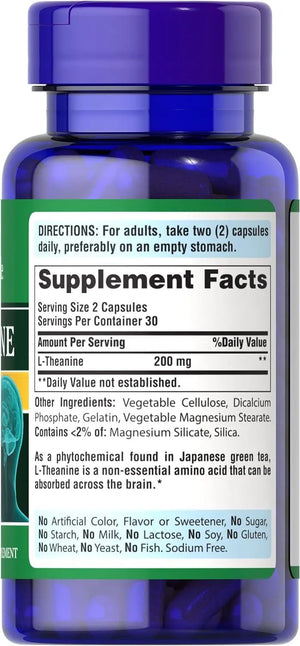 PURITAN'S PRIDE - Puritan's Pride L-Theanine 200Mg. 60 Capsulas - The Red Vitamin MX - Suplementos Alimenticios - {{ shop.shopifyCountryName }}