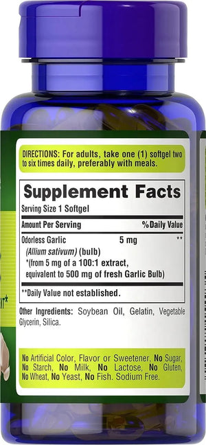 PURITAN'S PRIDE - Puritan's Pride Odorless Garlic 500Mg. 250 Capsulas Blandas - The Red Vitamin MX - Suplementos Alimenticios - {{ shop.shopifyCountryName }}
