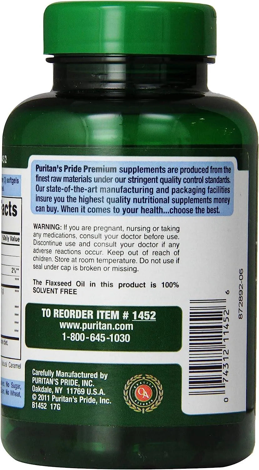 PURITAN'S PRIDE - Puritan's Pride Premium Natural Flax Oil 1000Mg. 120 Capsulas Blandas - The Red Vitamin MX - Suplementos Alimenticios - {{ shop.shopifyCountryName }}